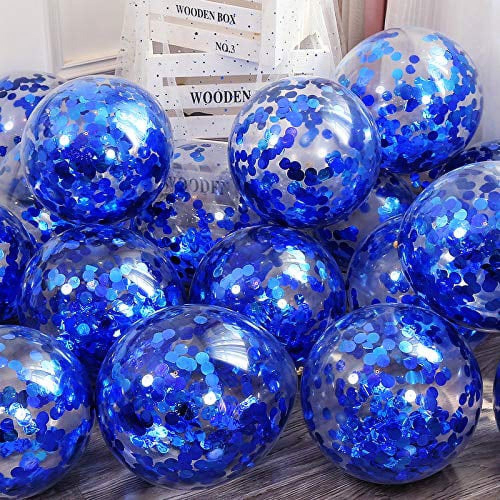 KIRIKOU Pack of 24 Pieces Confetti Balloons 12 Inch Latex Party Balloons for Party Decorations, Wedding, Engagement, Bridal, Birthday and Shower(Blue)